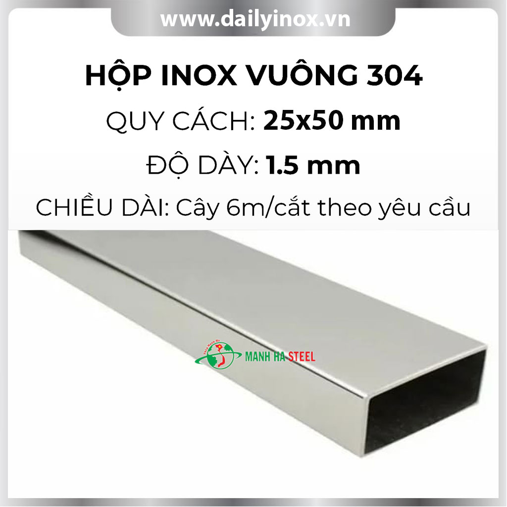 Hộp inox chữ nhật trang trí 25x50