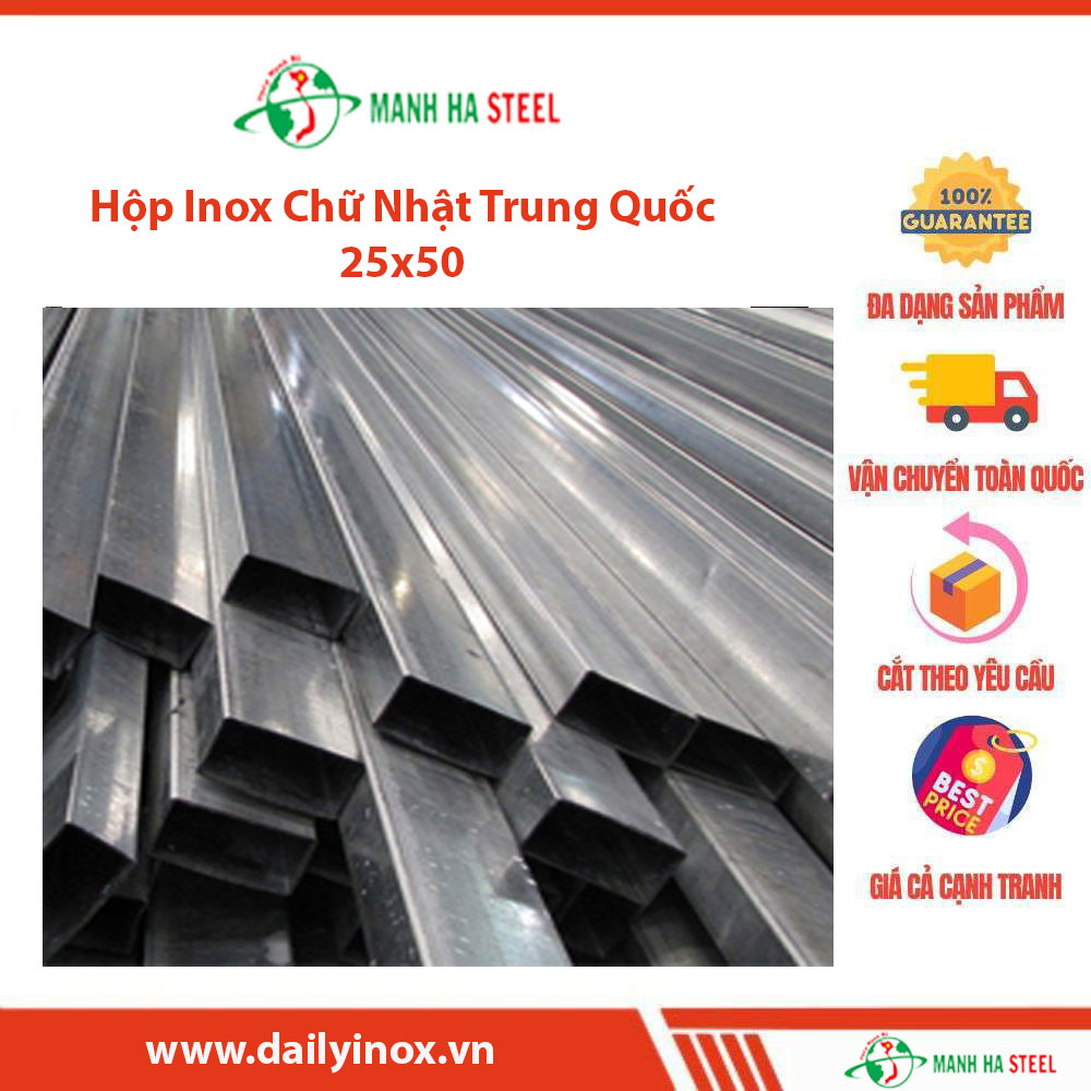 Hộp Inox Chữ Nhật Trung Quốc 25x50 - Đại lý Inox Mạnh Hà và Bảng Giá