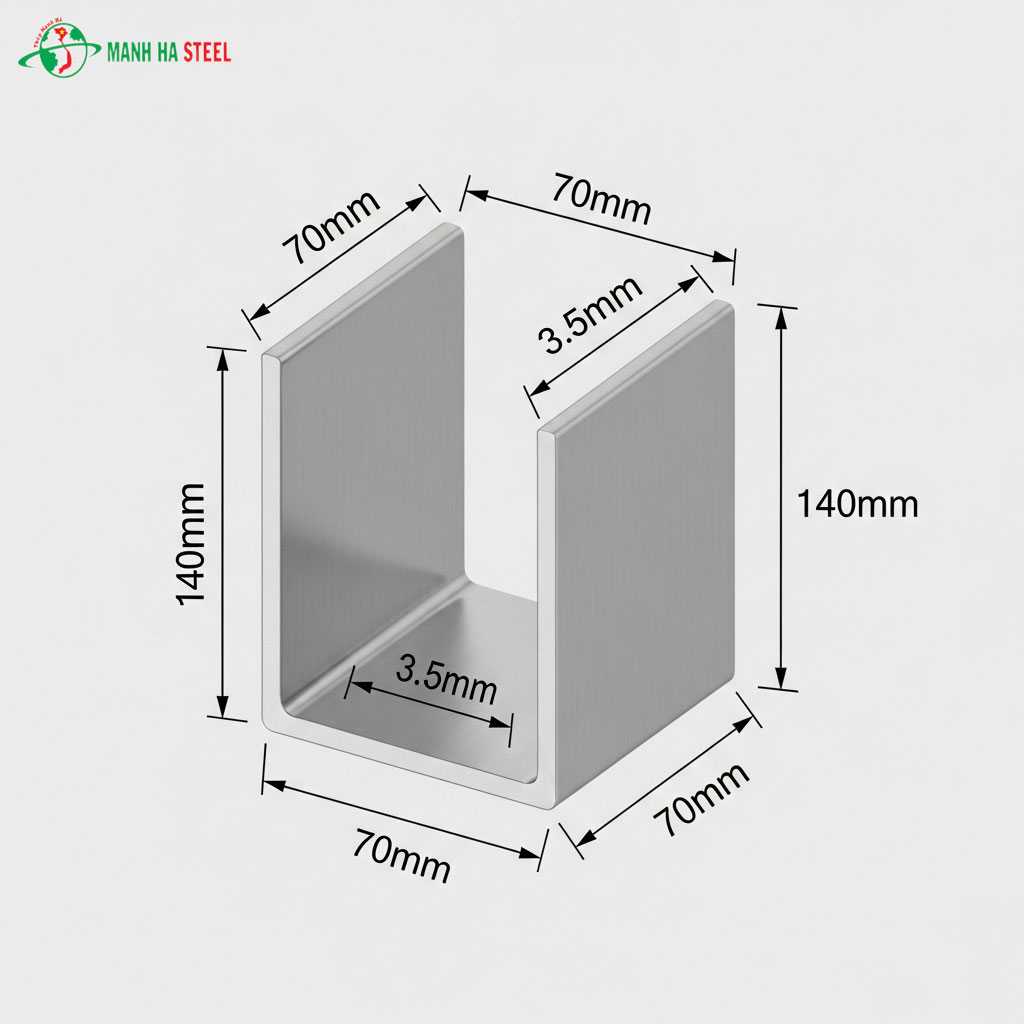 U inox dập chấn 70x140x70mm