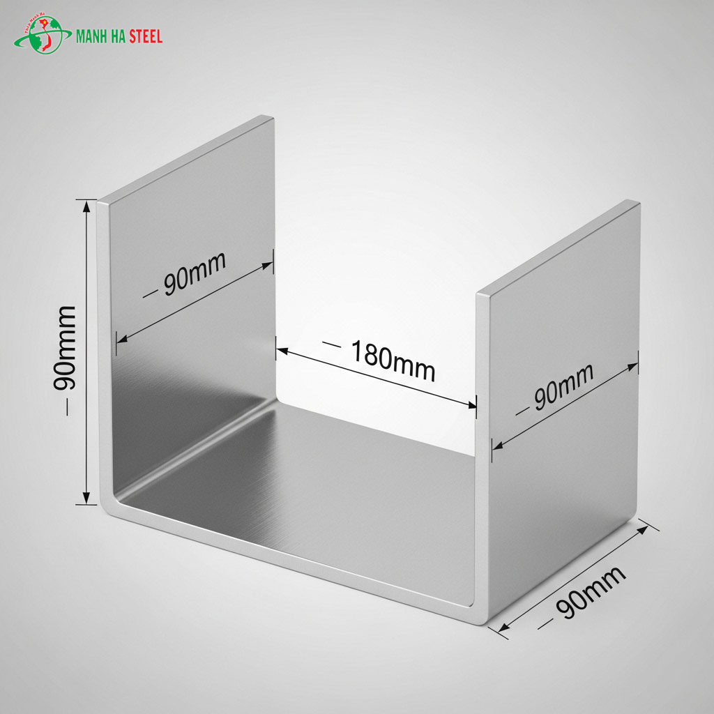 U inox dập chấn 90x180x90mm